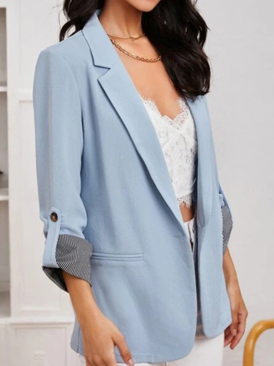 Roll-Tab Blazer with Pockets