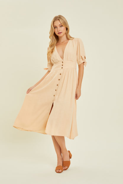HEYSON Linen Button-Down Midi Dress