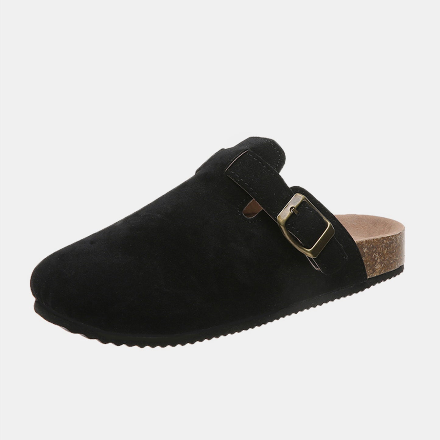 Suede Closed-Toe Buckle Slides
