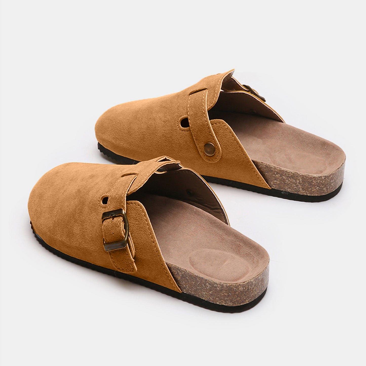 Suede Closed-Toe Buckle Slides