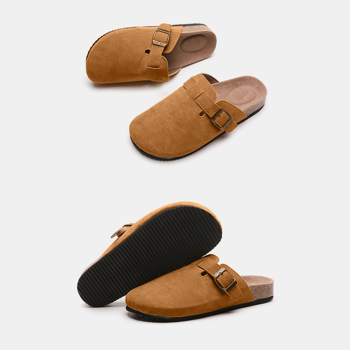 Suede Closed-Toe Buckle Slides