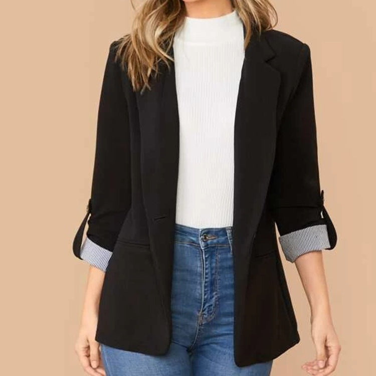 Roll-Tab Blazer with Pockets