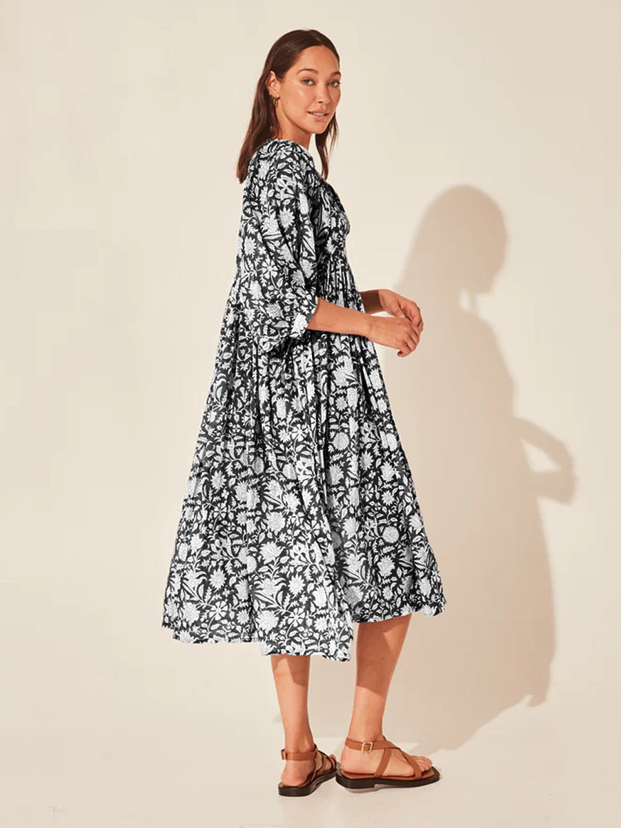 Printed Floral Lantern Sleeve Dress