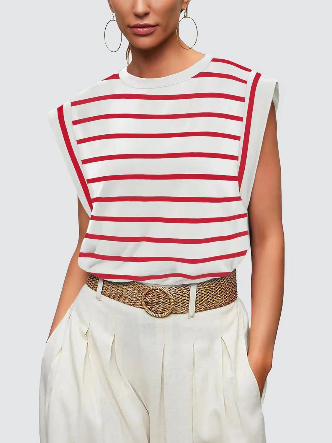 Striped Cap-Sleeve Blouse
