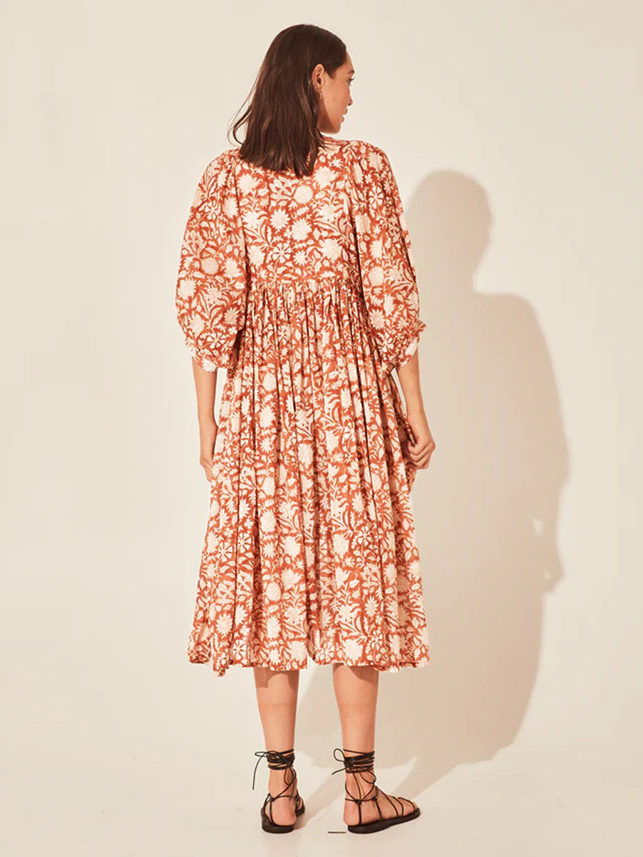 Printed Floral Lantern Sleeve Dress