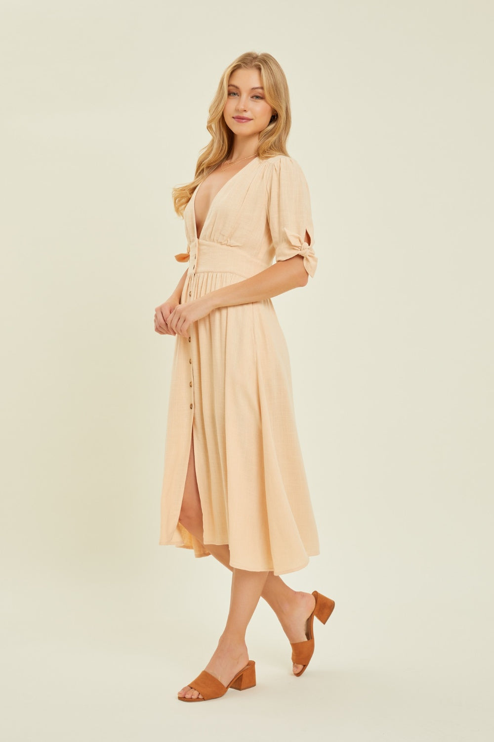 HEYSON Linen Button-Down Midi Dress