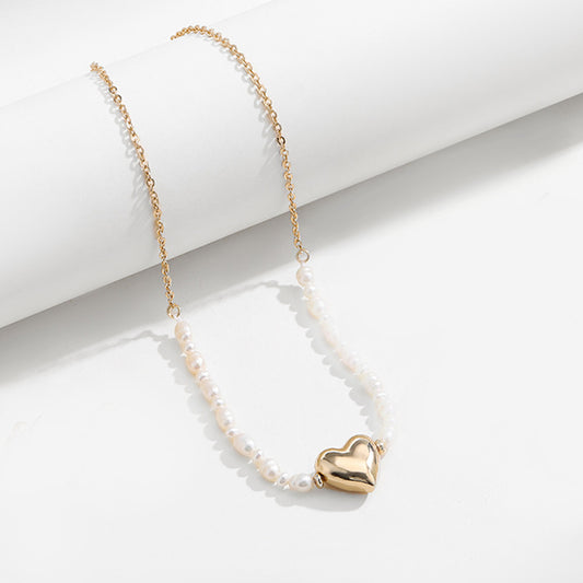 Pearl and Gold-Plated Heart Pendant Necklace