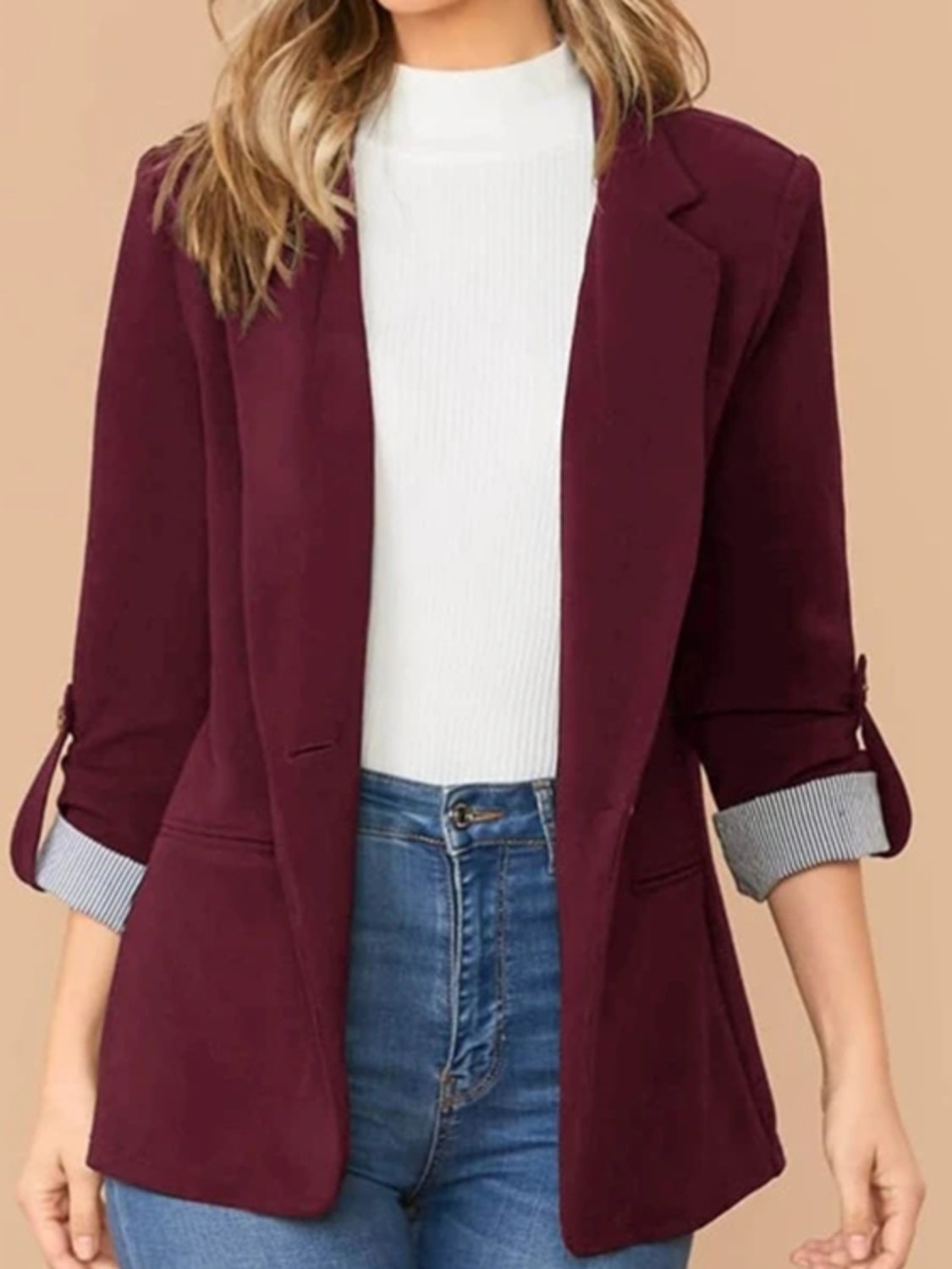 Roll-Tab Blazer with Pockets