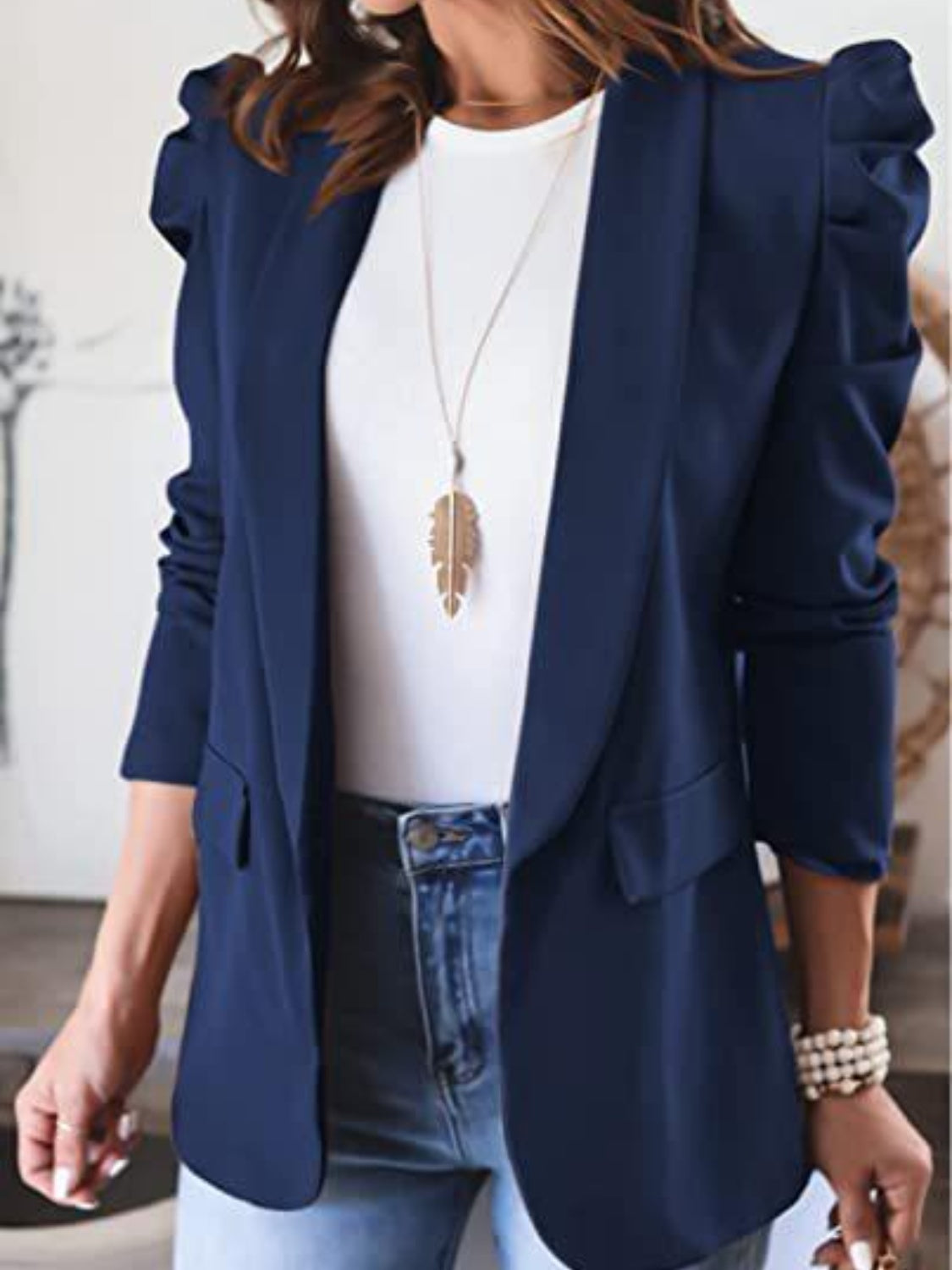 Puff-Sleeved Cotton-Blend Blazer