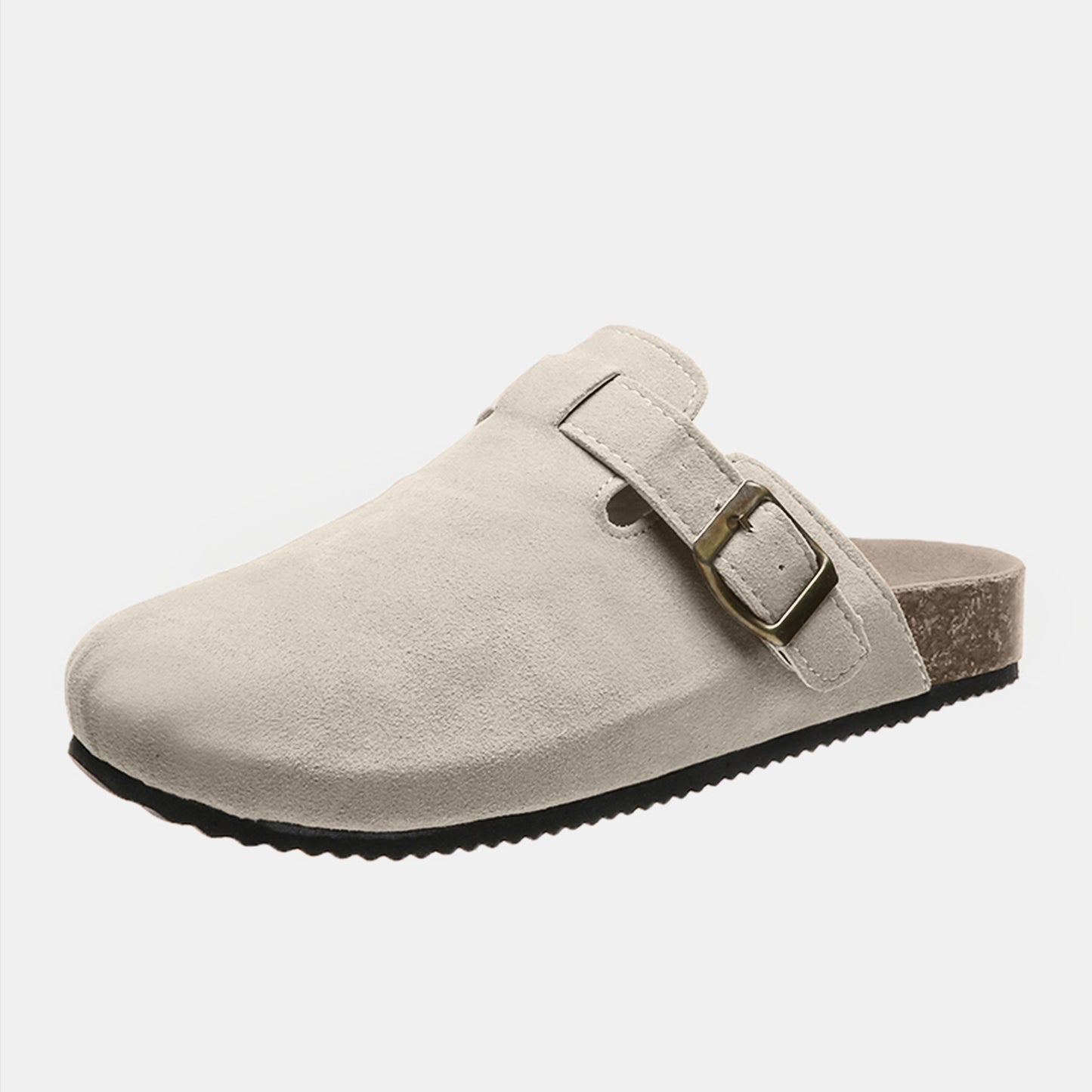 Suede Closed-Toe Buckle Slides