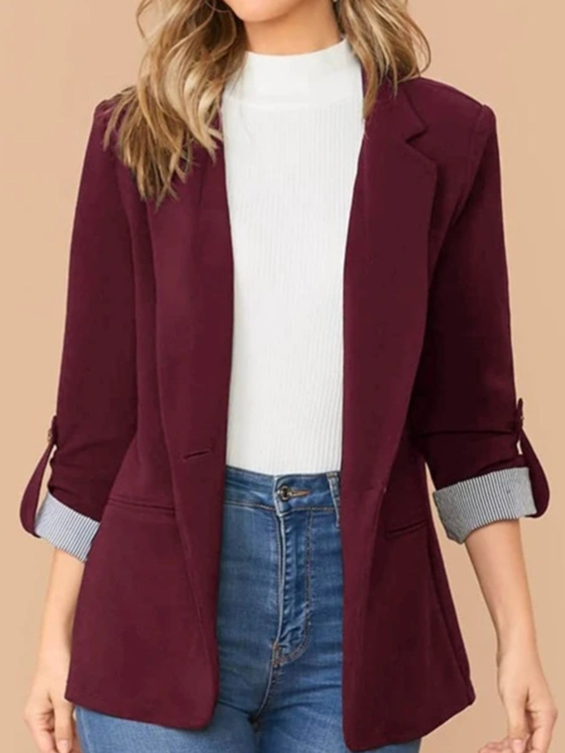 Roll-Tab Blazer with Pockets