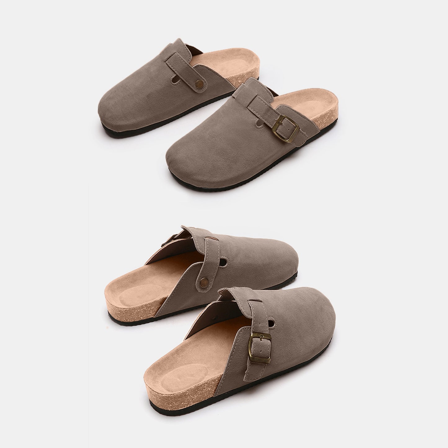Suede Closed-Toe Buckle Slides