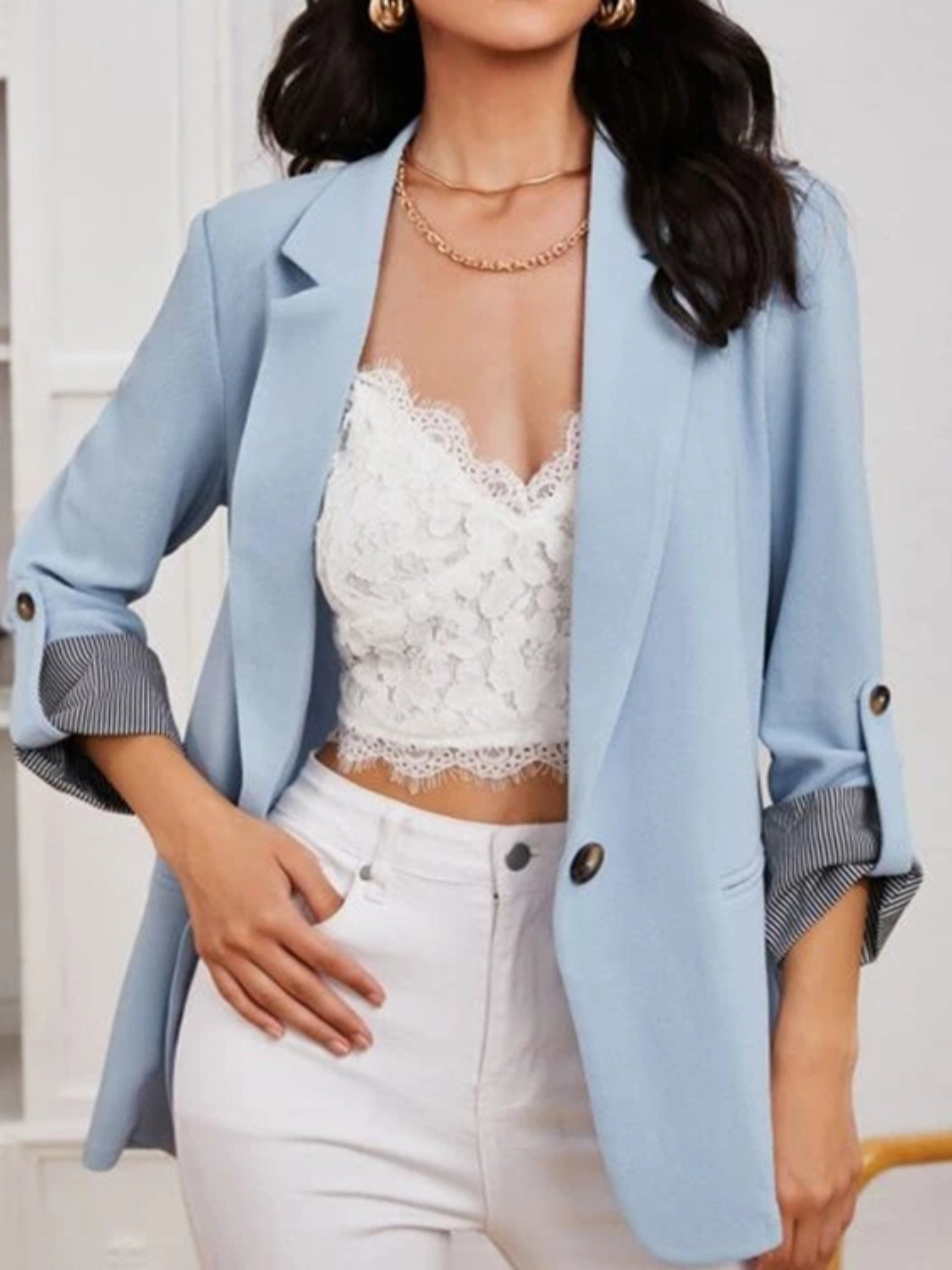 Roll-Tab Blazer with Pockets