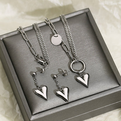 Titanium Heart Necklace and Drop Earrings Jewelry Set