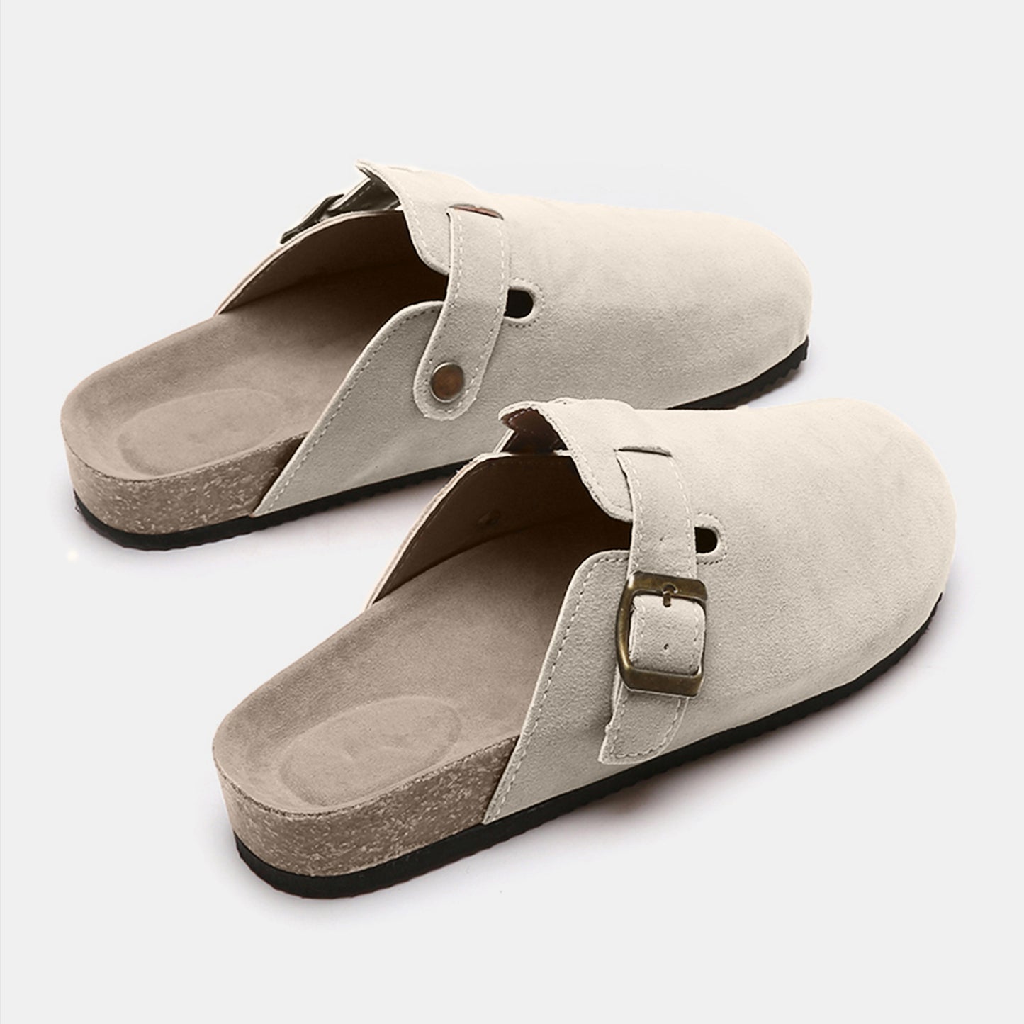 Suede Closed-Toe Buckle Slides