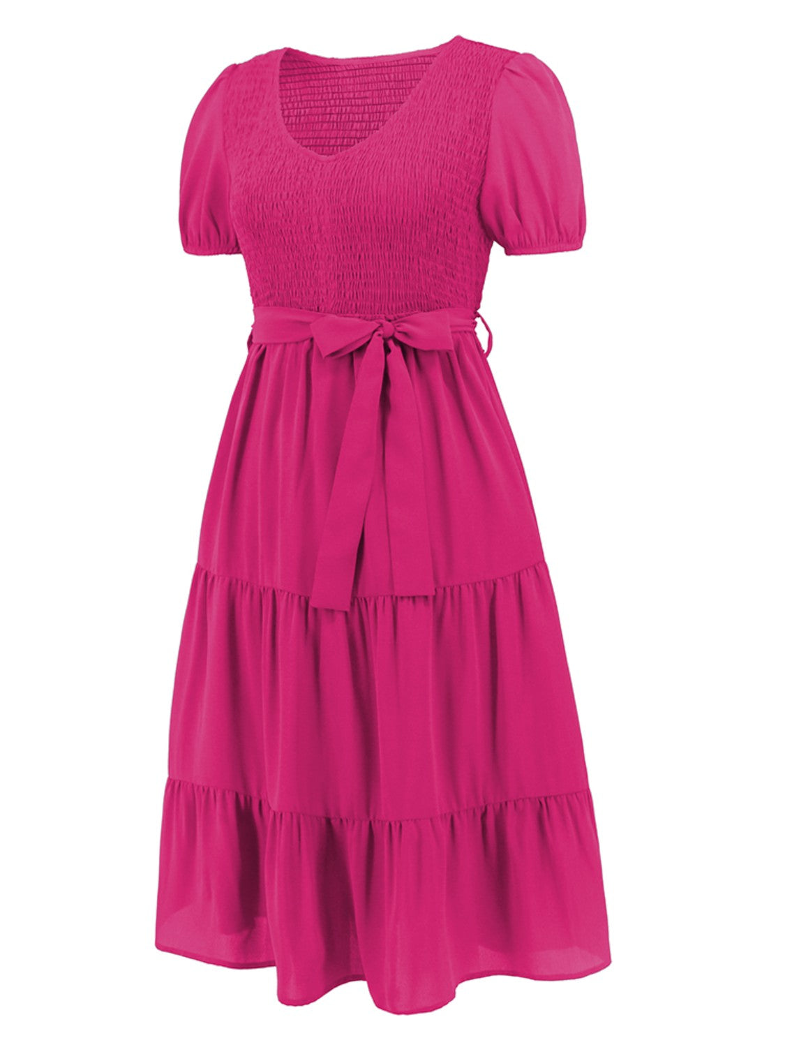 Smocked Short-Sleeved Tiered Dress