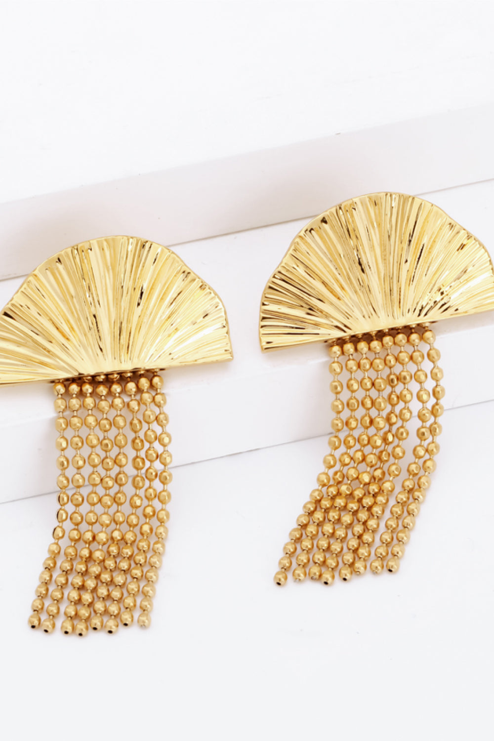 18k Gold Plated Fan Fringe Dangle Earrings