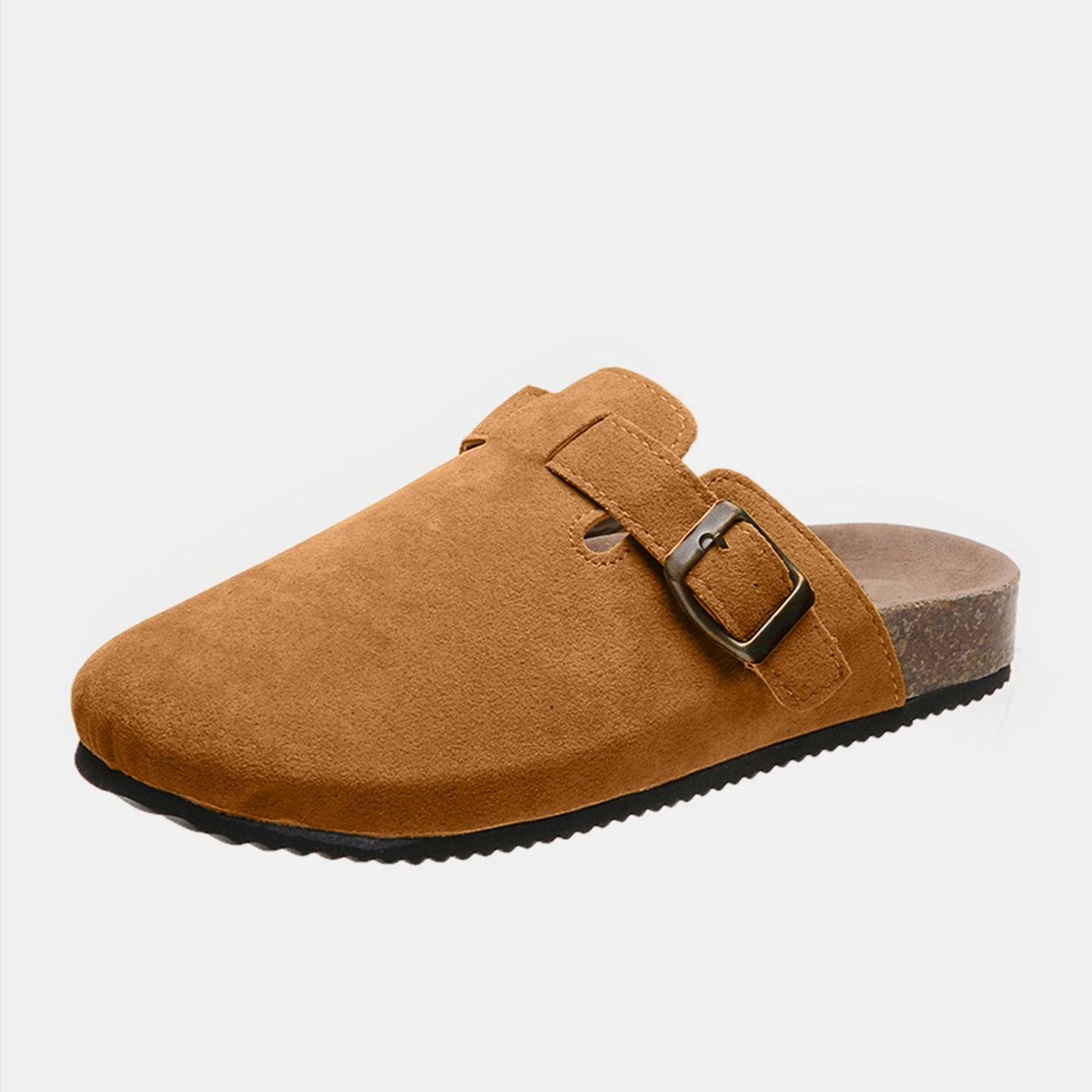 Suede Closed-Toe Buckle Slides