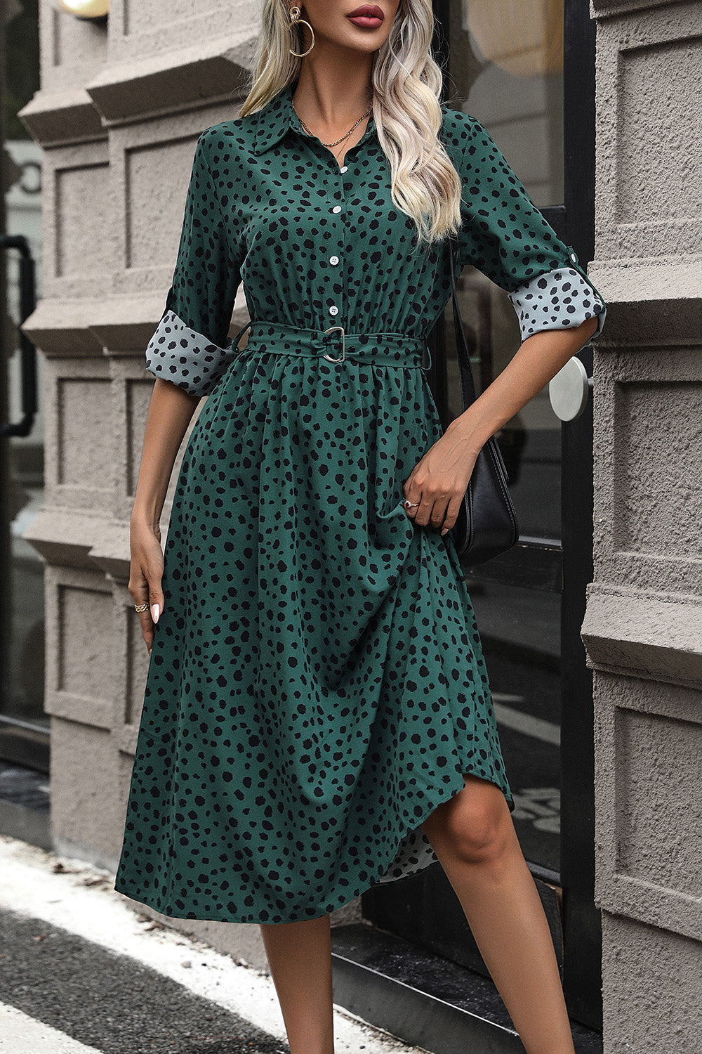 Button-Down Polka Dot Midi Dress