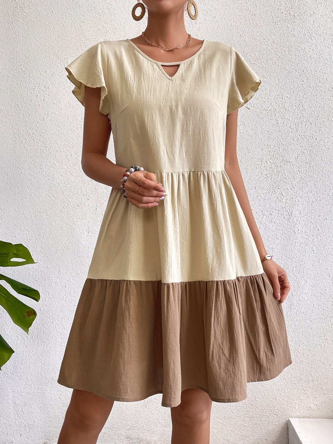 Color Block Cap Sleeve Dress