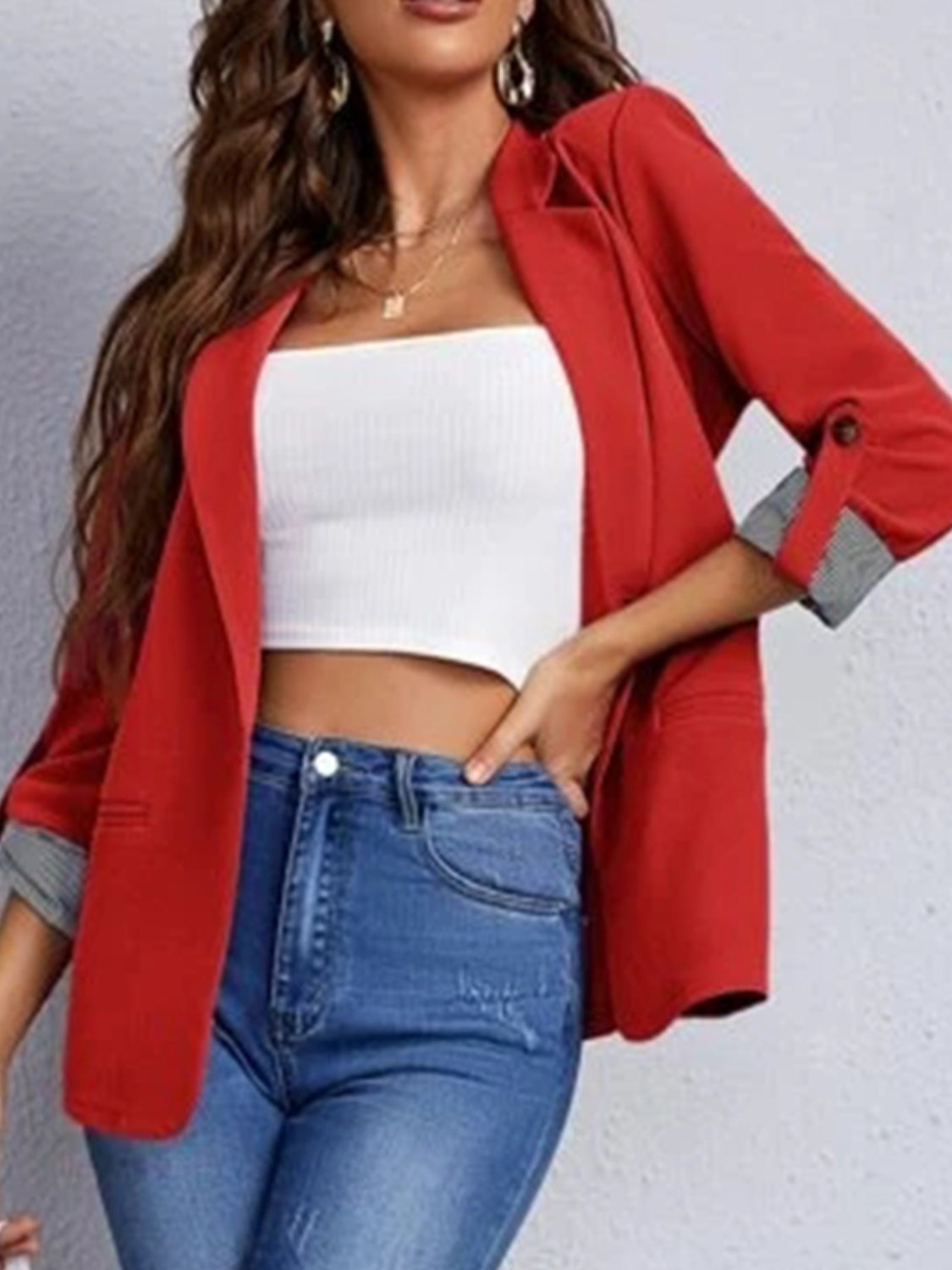 Roll-Tab Blazer with Pockets