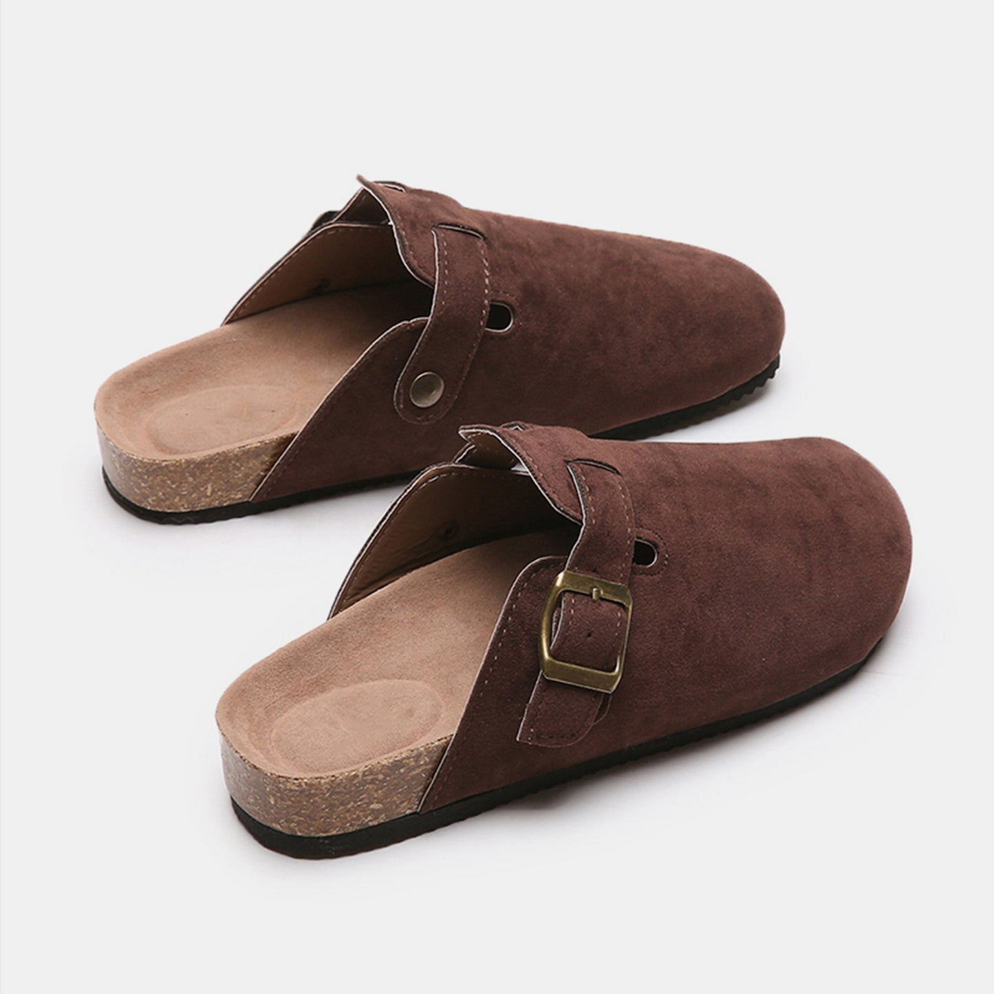 Suede Closed-Toe Buckle Slides