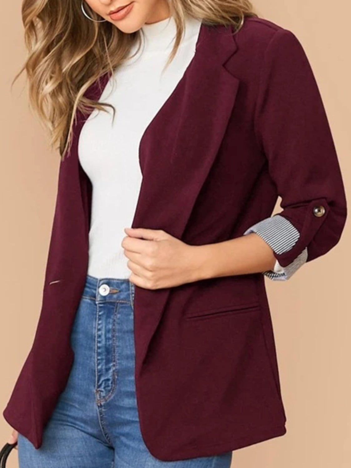 Roll-Tab Blazer with Pockets