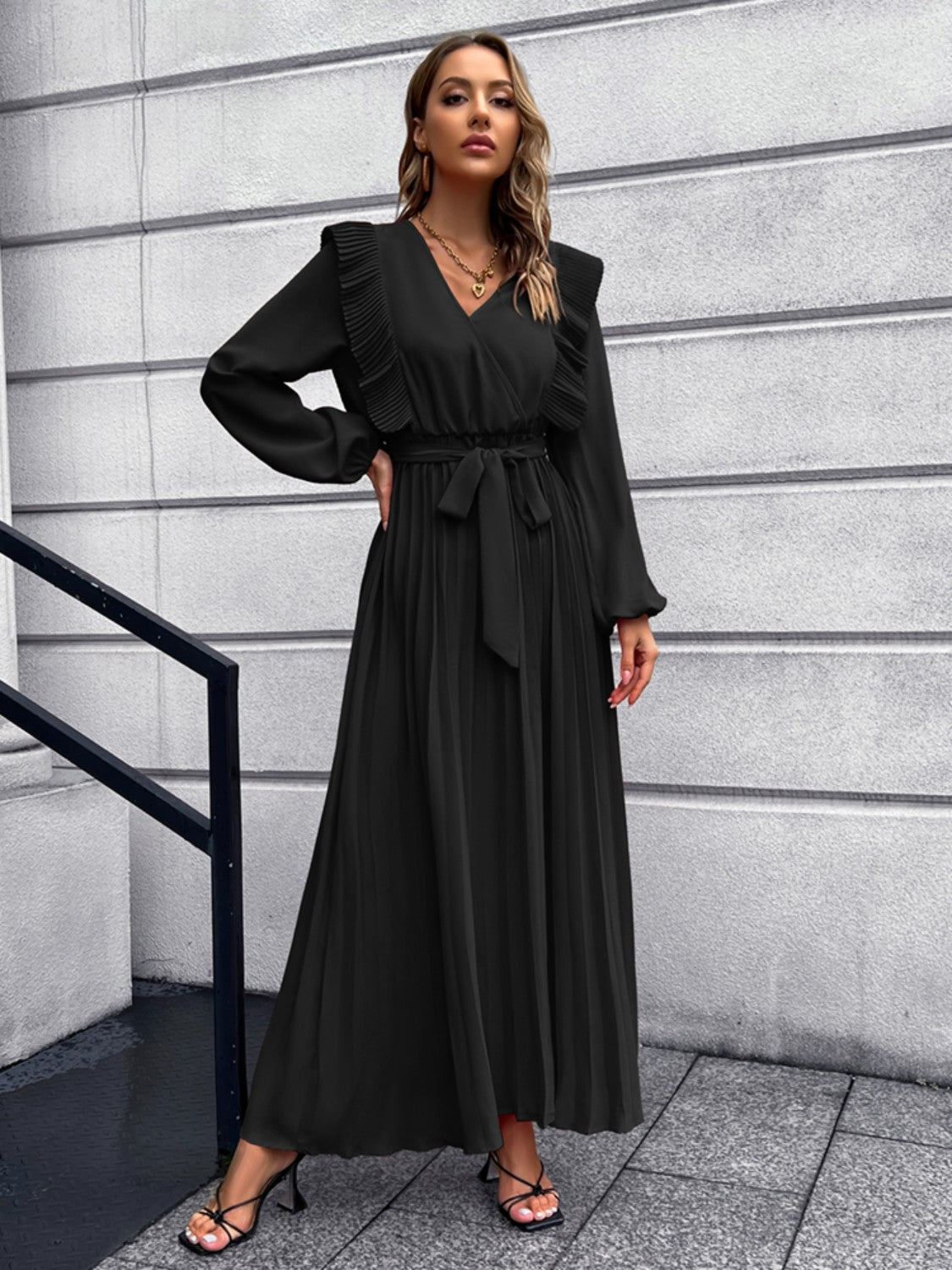 Pleated Ruffle Maxi Dress