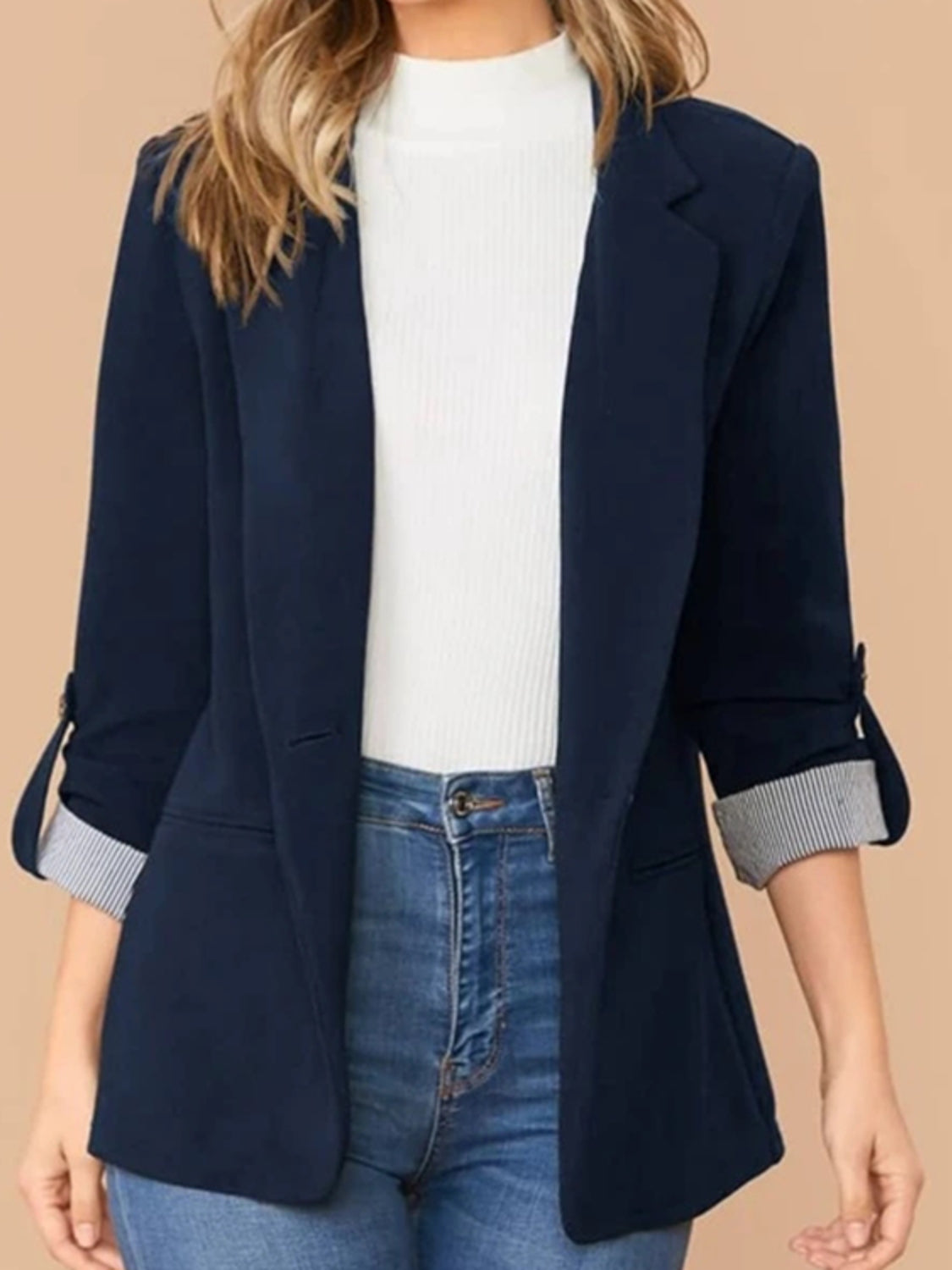 Roll-Tab Blazer with Pockets