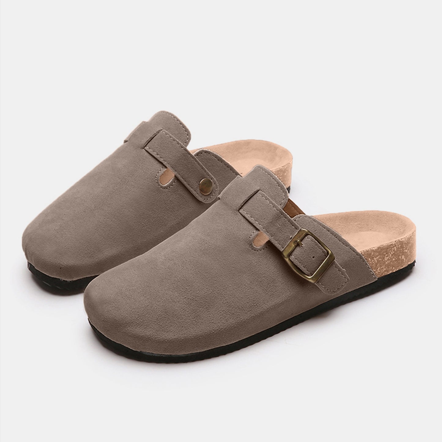 Suede Closed-Toe Buckle Slides