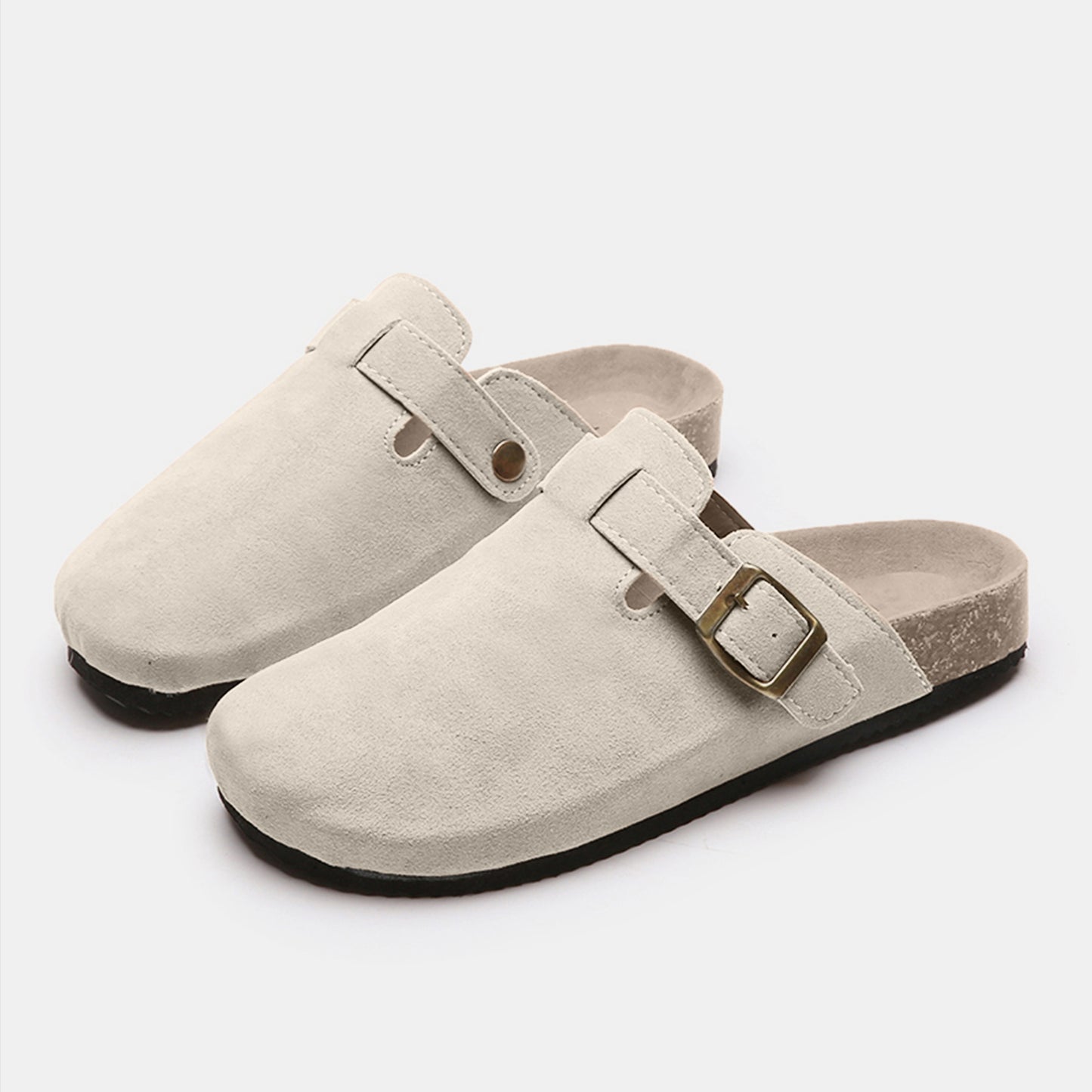 Suede Closed-Toe Buckle Slides