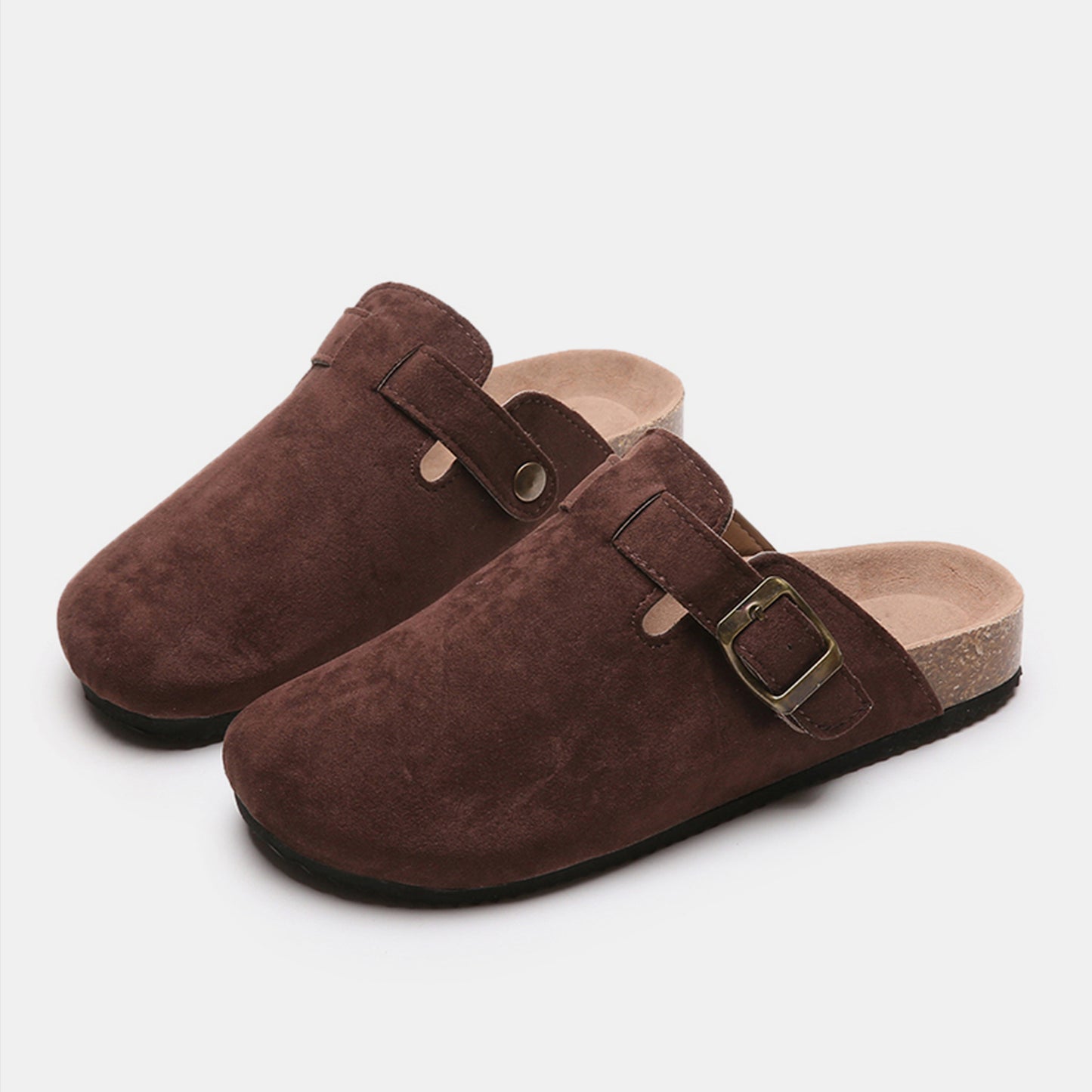 Suede Closed-Toe Buckle Slides