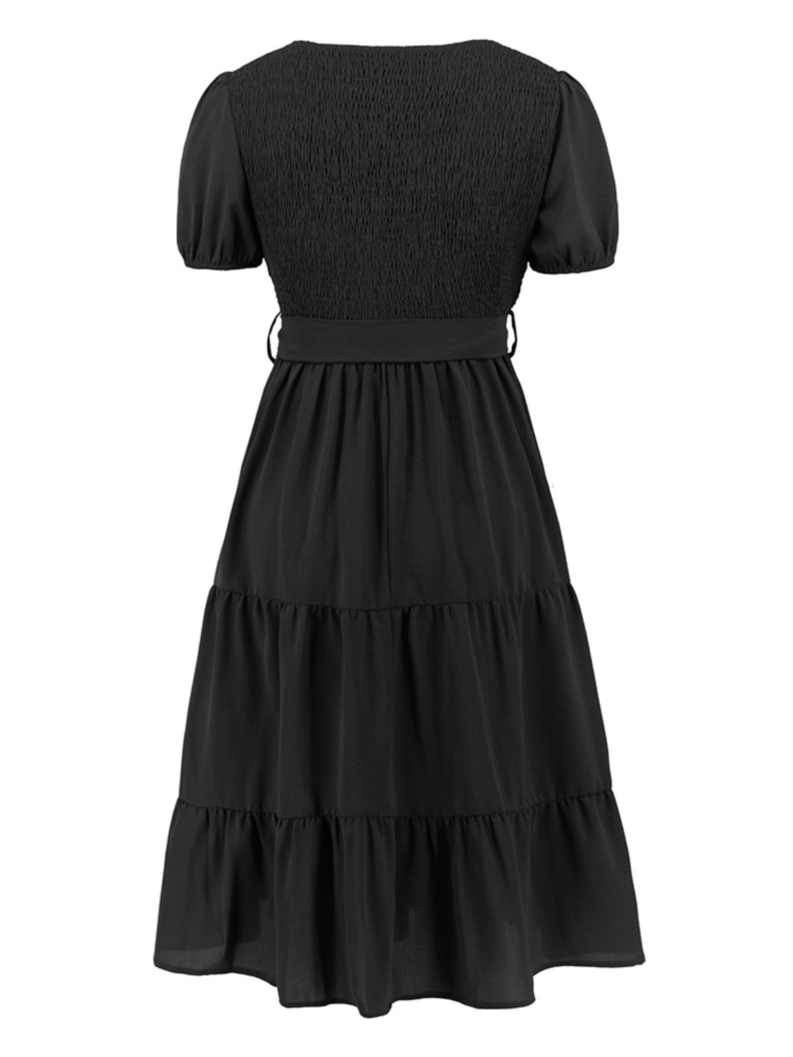 Smocked Short-Sleeved Tiered Dress