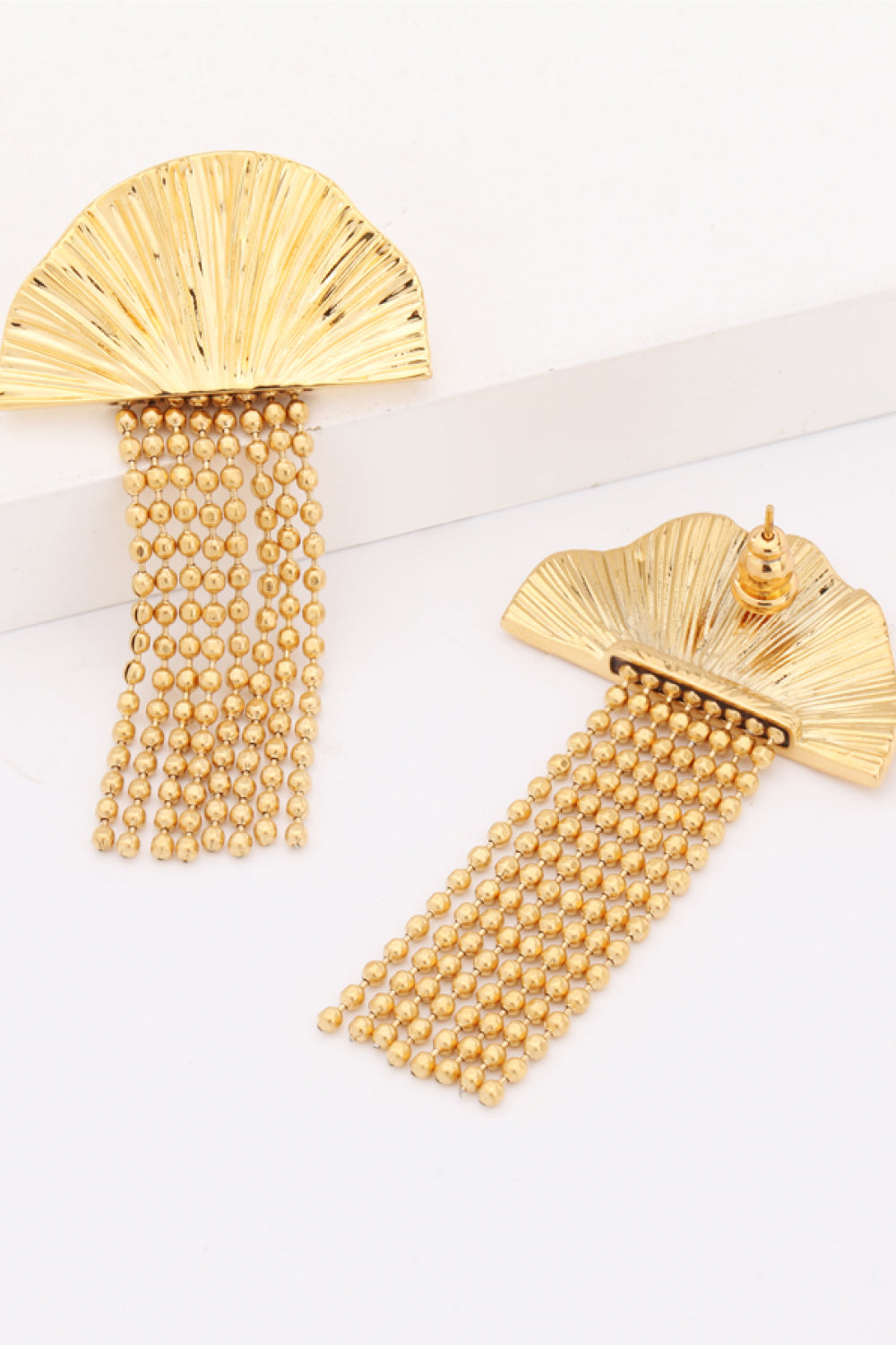 18k Gold Plated Fan Fringe Dangle Earrings