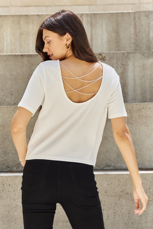 And The Why Criss-Cross Pearly Open Back T-Shirt