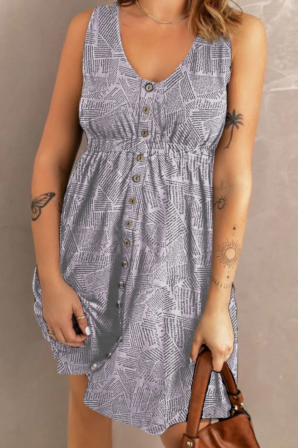 Double Take Printed Sleeveless Magic Dress with Pockets
