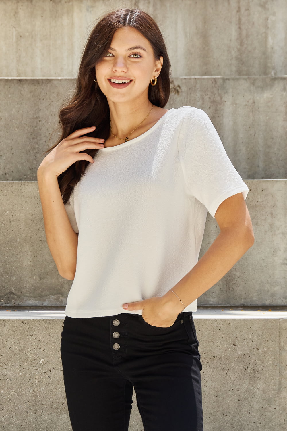 And The Why Criss-Cross Pearly Open Back T-Shirt