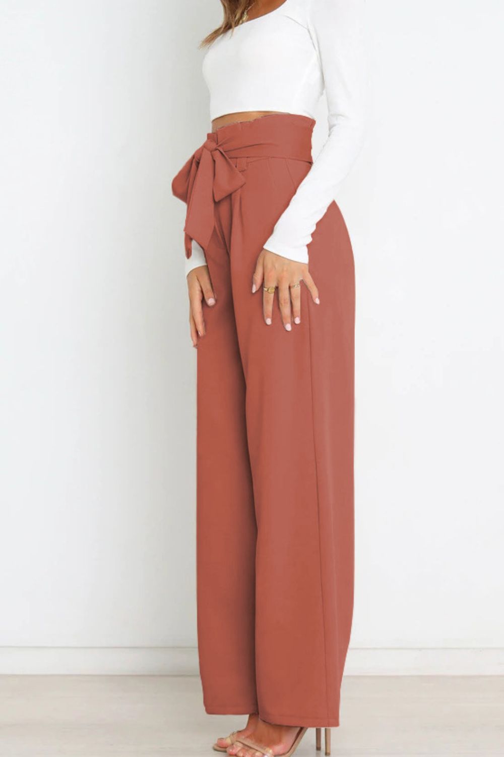 Paperbag-Waist Wide Leg Pants