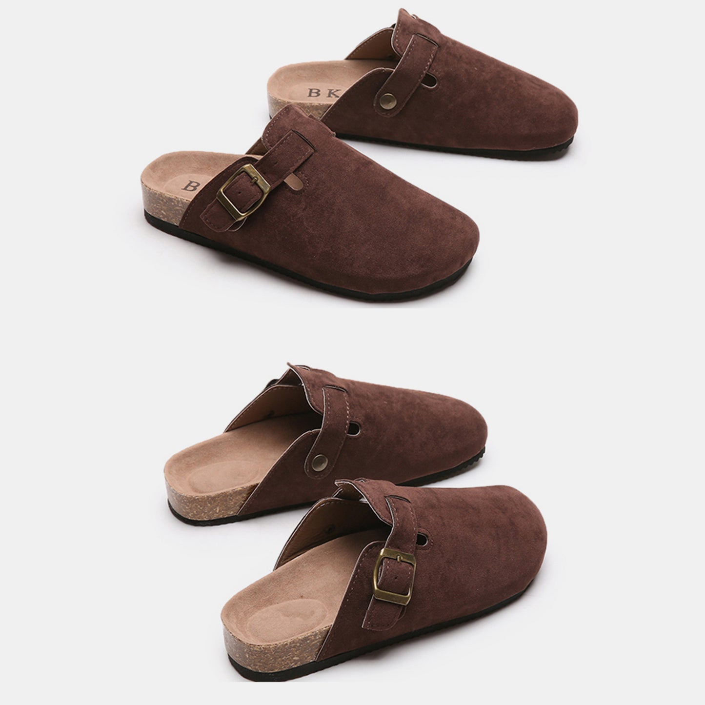 Suede Closed-Toe Buckle Slides
