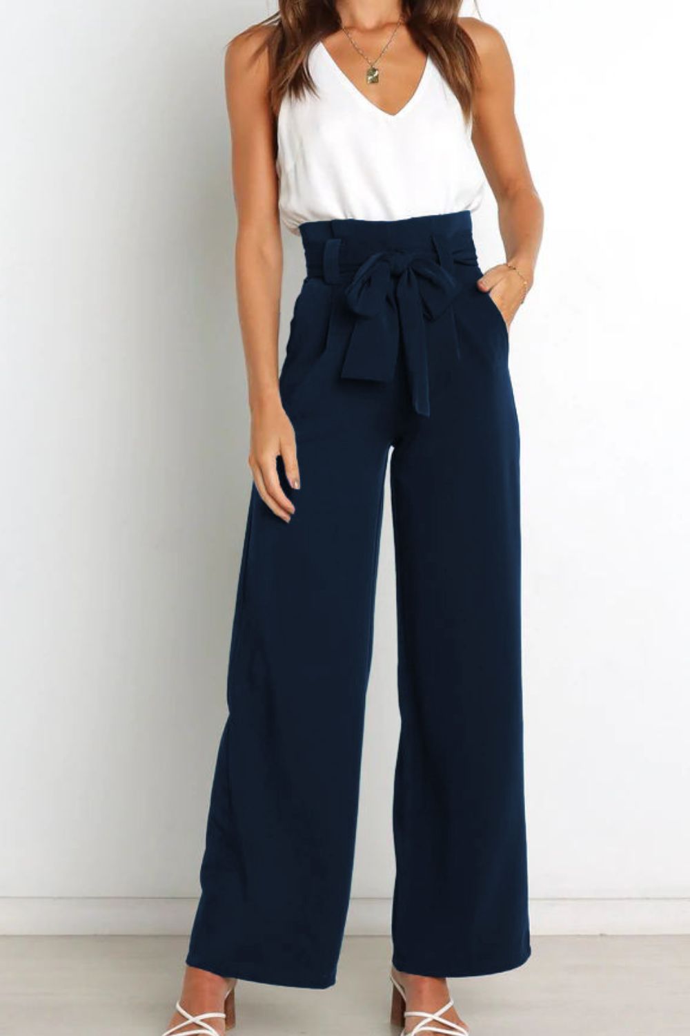 Paperbag-Waist Wide Leg Pants