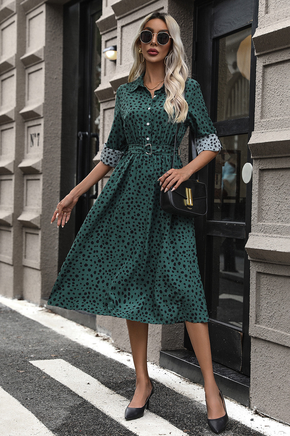 Button-Down Polka Dot Midi Dress
