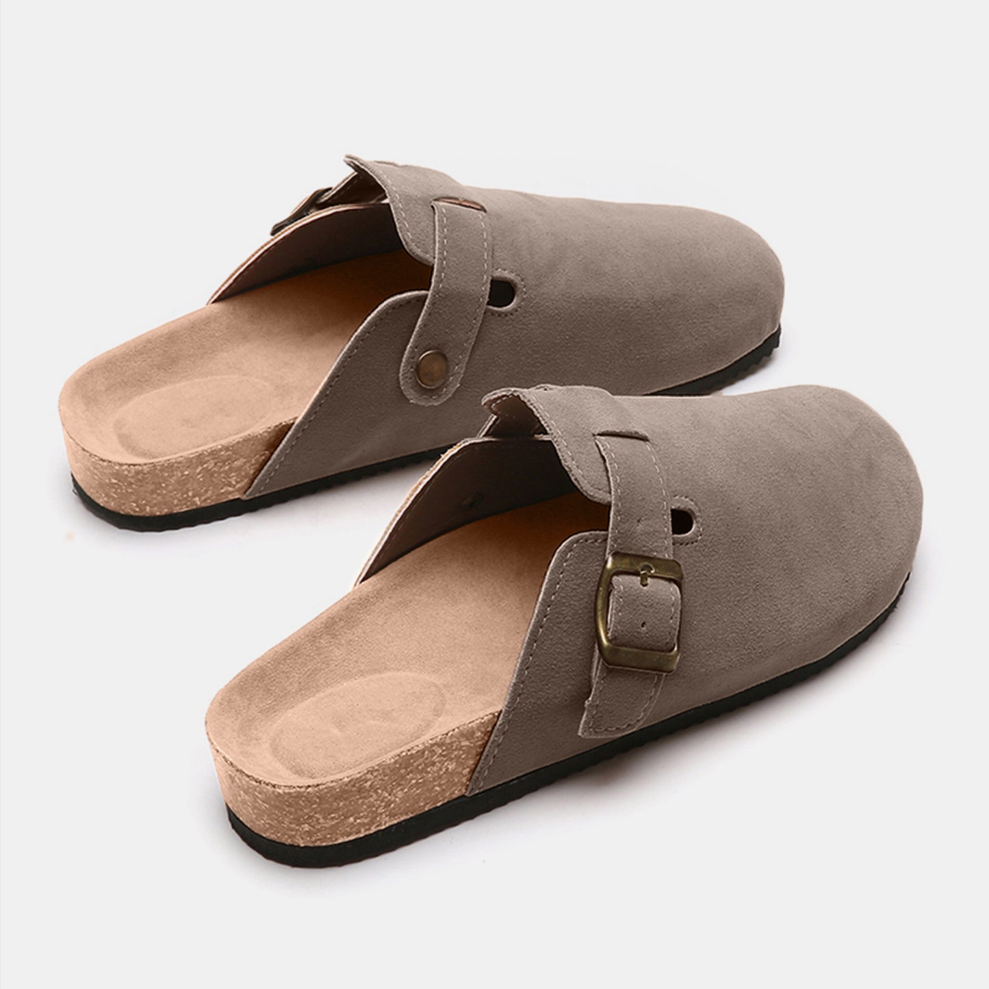 Suede Closed-Toe Buckle Slides