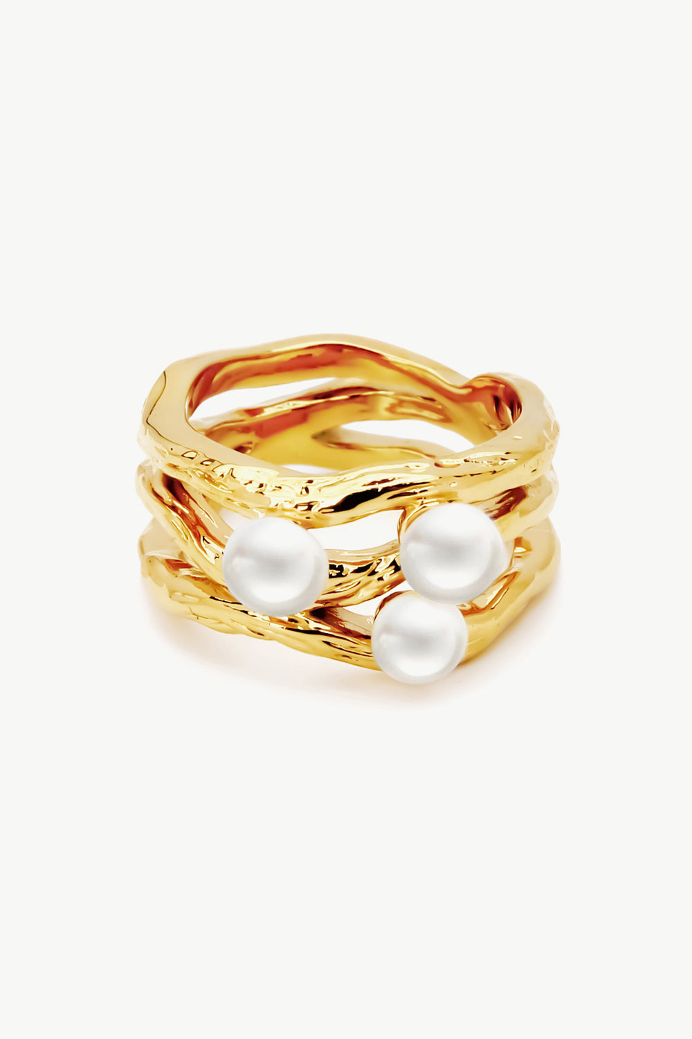 18k Gold-Plated Three Pearl Ring