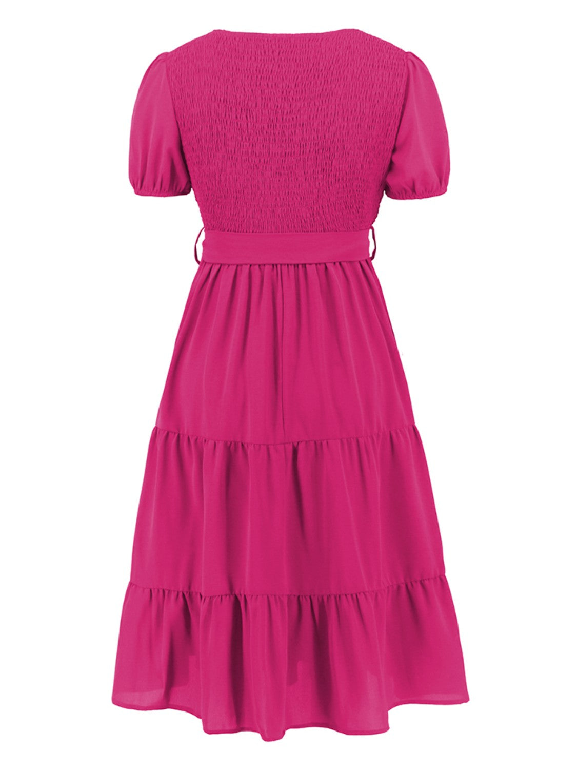 Smocked Short-Sleeved Tiered Dress