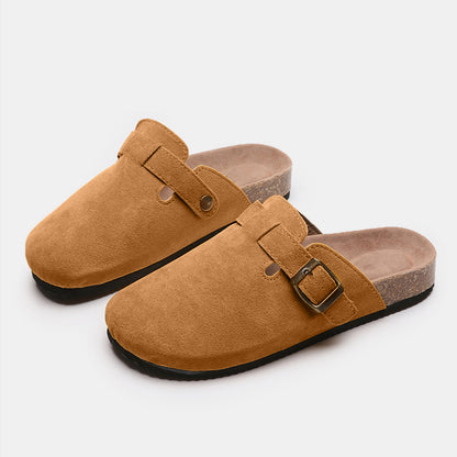 Suede Closed-Toe Buckle Slides