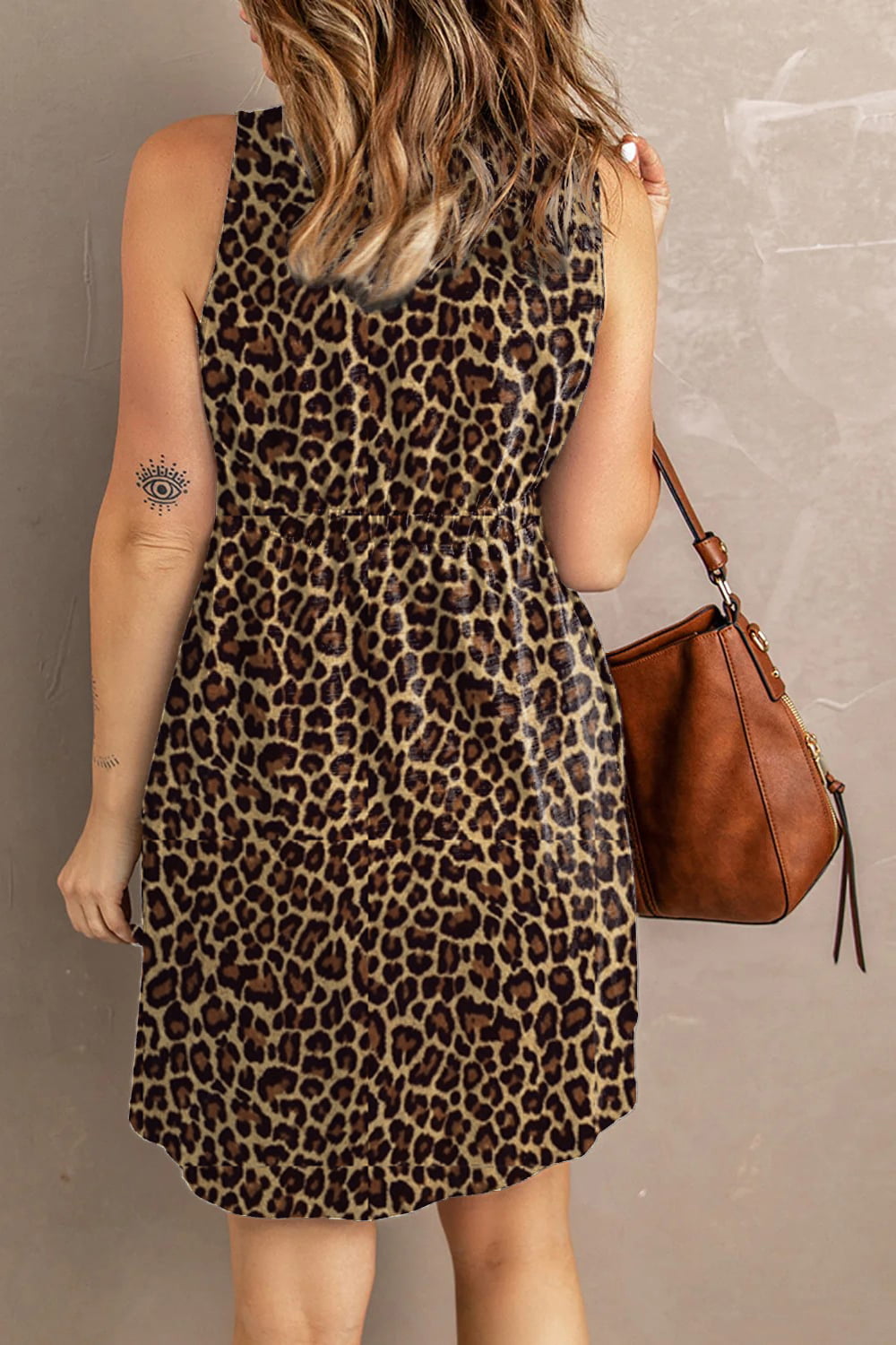 Double Take Printed Sleeveless Magic Dress with Pockets