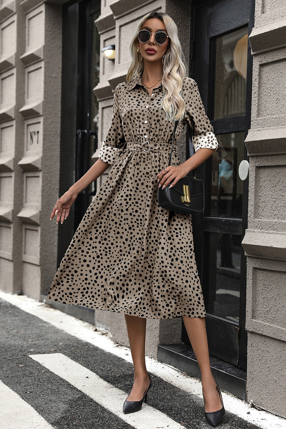 Button-Down Polka Dot Midi Dress