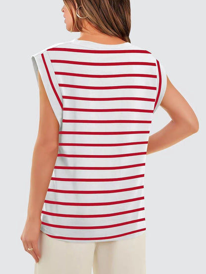 Striped Cap-Sleeve Blouse