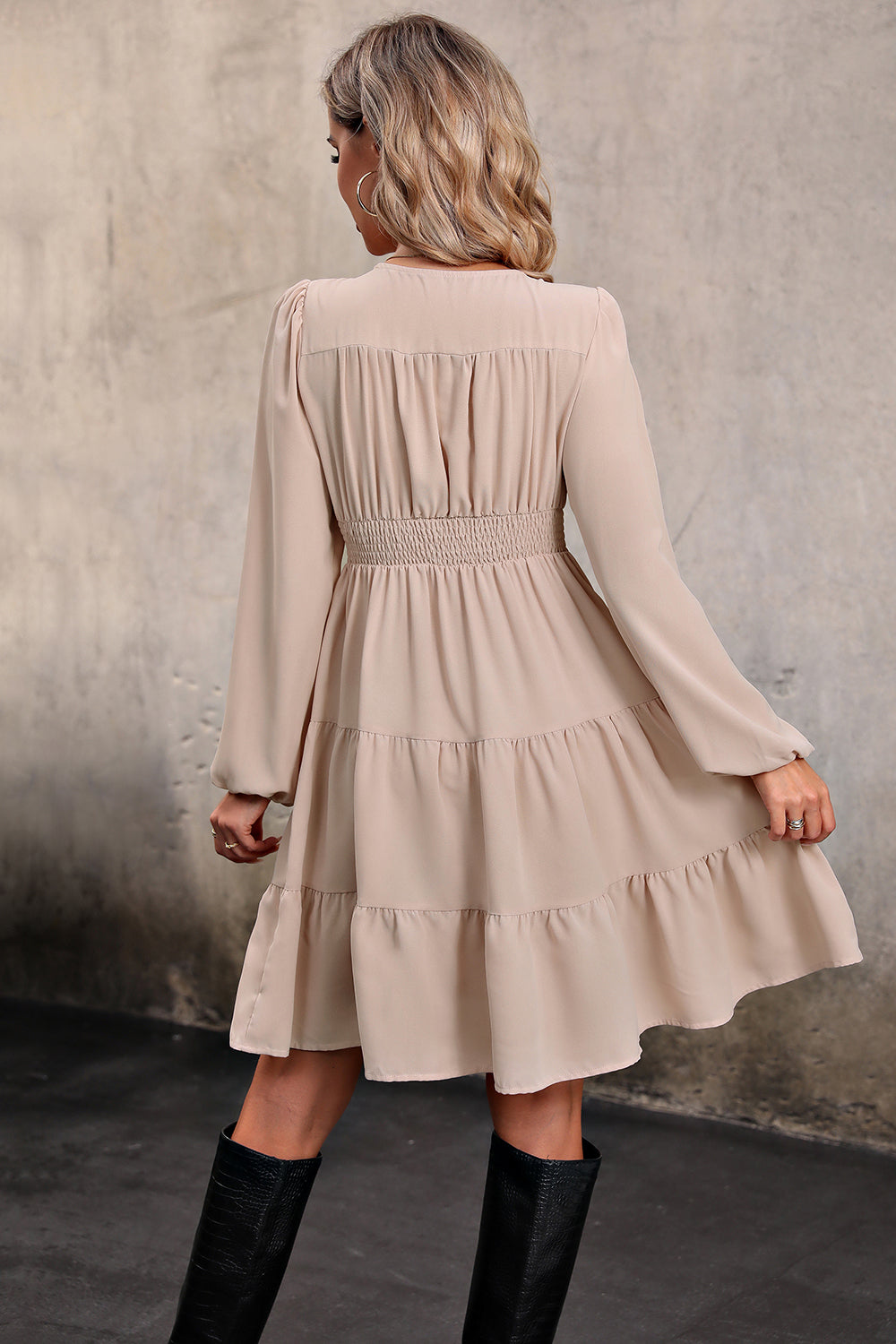 Buttoned Tiered Knee-Length Dress
