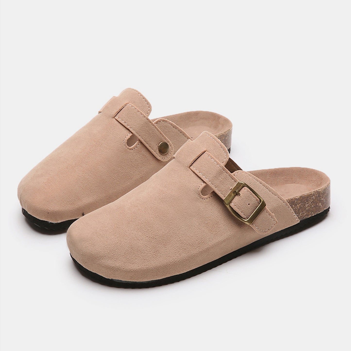 Suede Closed-Toe Buckle Slides